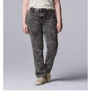 Simply‎ Vera Vera Wang Relaxed Straight Leg Jeans Black Acid Wash Sz 10